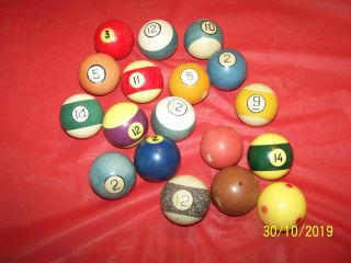 18 Vintage Assortment Mixed Of Billiard Indoor Pool Game Cue Balls Snooker