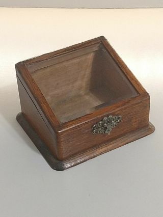 Antique Display Jewelry Dresser Box Beveled Glass Top Slant Front Vintage Wood