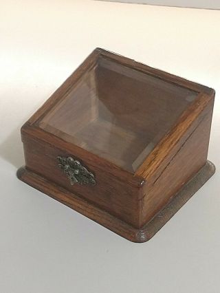 Antique Display Jewelry Dresser Box Beveled Glass Top Slant Front Vintage Wood 2