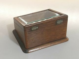 Antique Display Jewelry Dresser Box Beveled Glass Top Slant Front Vintage Wood 3