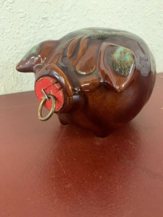 Vintage 1957 Hull Pottery “corky Pig” Piggy Bank Brown Glaze W Cork