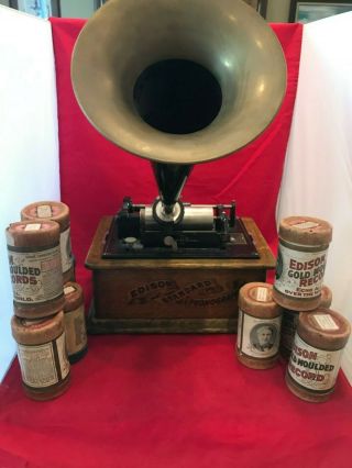 Antique Thomas Edison Standard Phonograph Model C Reproducer W/ 9 Cylinders