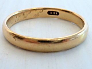 Antique 18k Gold Wedding Band,  Size 12,  Later Hand Engraved " 12 - 26 - 45 "