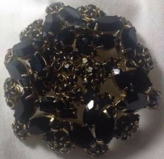 Vintage Signed Schreiner York Brooch / Pin Onyx Gold Tone 2 1/2 " Across