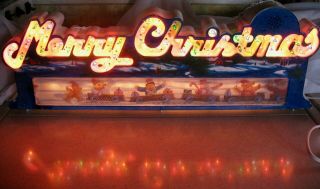 Large Vintage Merry Christmas Sign Lights,  Music,  Moving Scene -