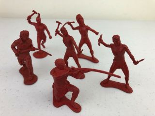 6 Vintage Auburn Red Indians Native Americans & Frontiersman Pioneer Rubber Toys