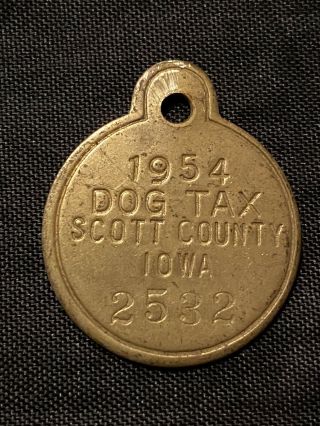 Vintage 1954 Scott County Iowa Dog Tax License Tag 2532 (2k)