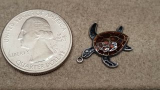 Vintage Signed Tlm Sterling Silver & Enamel Sea Turtle Charm