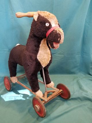 Antique Steiff Ride - On Black Horse On Wheels