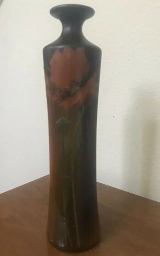 Antique Weller Aurelian Tall Brown Flower Vase Marked 13” Early 1900’s