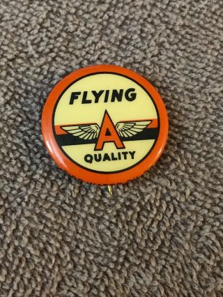Vintage Tidewater Oil Co.  Flying A Service Gas & Oil Celluloid Pin Button Lapel