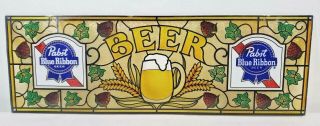 Krr Vintage Faux Stained Glass Pbr Pabst Blue Ribbon Beer Sign Breweriana 36x12