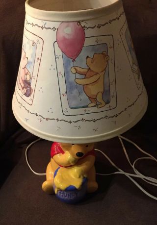Vintage Disney Winnie The Pooh Ceramic Table Lamp Hunny Pot Nursery W/ Shade
