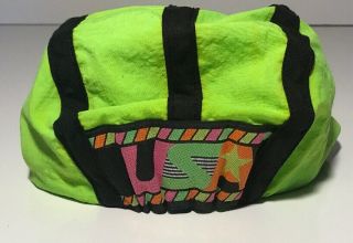 Vintage Usa Cycling Team Neon Green Bike Cyclist Hat Made In The Usa