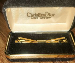 Vintage Vtg Christian Dior Tie Bar Clip Clasp Gold Tone Texas Estate Find