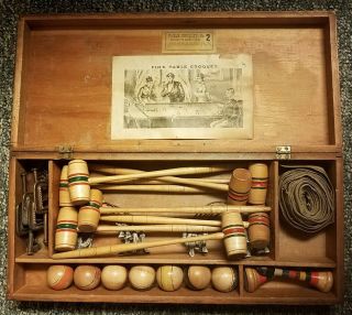 Antique Victorian Tabletop Croquet Set After Dinner Game Exceptional