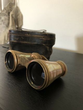 Latour Paris French Antique Mother Of Pearl With Brass Theater Opera Binoculars.