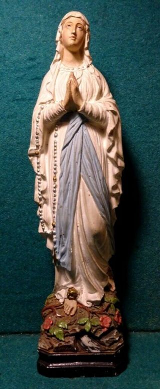 Our Lady Of Lourdes Antique 10 " Plaster Figure Statue,  Marked Arnoult