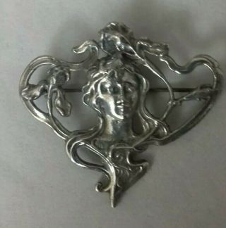 Vintage Sterling Silver Art Nouveau Lady Brooch/pendant