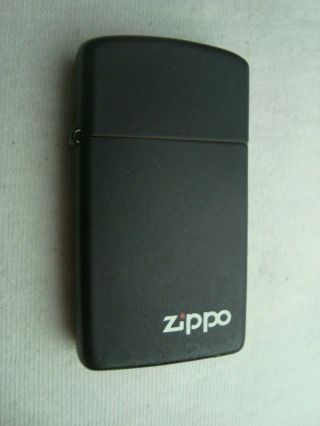 Zippo Logo Black Matte Slim Petrol Lighter 1990 Great 166
