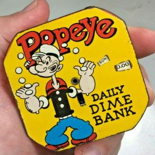 Vintage 1956 Popeye Daily Dime Bank Tin Litho King Features Syndicate