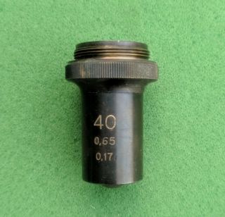 Carl Zeiss (jena),  Vintage Microscope Objective,  40x/0.  65,  160/0.  17,