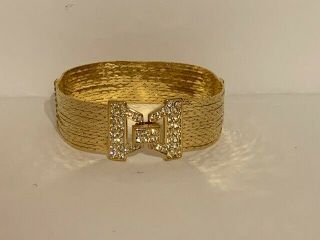 Vintage Gold Tone Signed Nolan Miller Glamour Crystal Multi - Row Bracelet