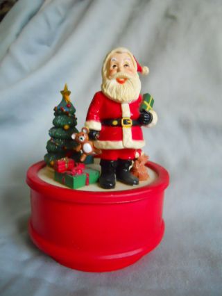 Vintage Christmas Santa Claus Rotating Tree & Toy Music Box