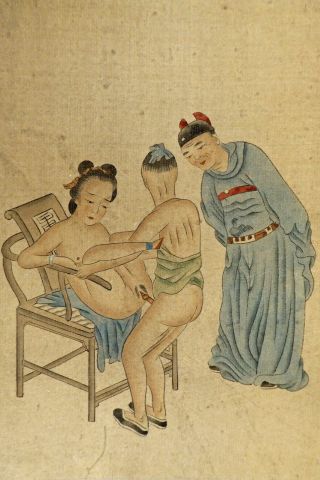 Antique Shunga Chinese Hand Painted Erotic Art On Rice Paper China Naked Lovers