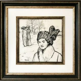 Harold Davies Antique Portrait Of A Woman Of Fresno California 1909 Ink Drawing