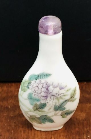 Chinese Porcelain Snuff Bottle Flowers Hand Painted Late 19th Century