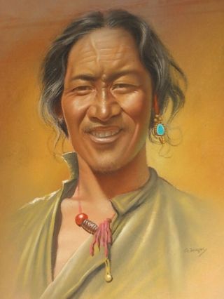 Goray Douglas (1920 - 1976) Fine Pastel Portrait Of A Tibetan Man
