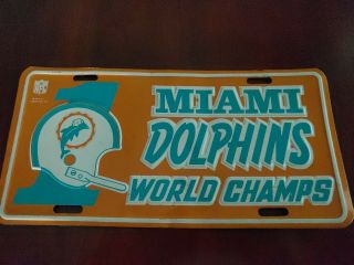 Vintage Miami Dolphins World Champs License Plate 1972 1973 Logo Nfl Football