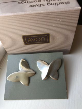 Vintage 1989 Avon Sterling Silver Butterfly Pierced Earrings