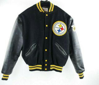 Vintage Delong Nfl Pittsburgh Steelers Wool Letterman Jacket Mens Size M