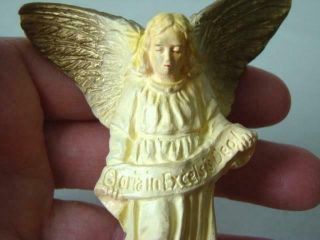 Vintage Christmas Butter Yellow Chalk Creche Angel,  Hook For Manger Decoration