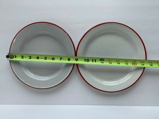 Vintage Red and White Enamelware TWO Dinner Plates Camping Dish Farmhouse Decor 2