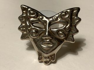 Vintage Sterling Silver Taxco Mexico Face Mask Pin Brooch Masquerade Theatre 2”