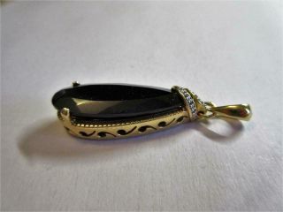 Vintage 18ct Gold Gilded Sterling Silver Onyx & Diamond Pendant By Sts - 10g