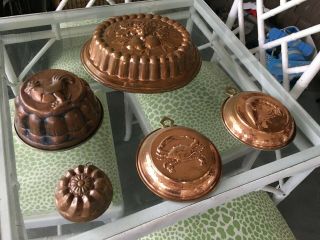 Vintage Set Of 5 Copper Jello Molds/wall Hangings