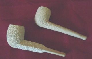 2 Old Meerschaum Clay Smokers Pipe 1 - Square Design To Stem