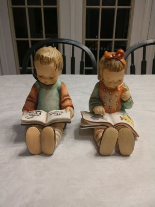 Vintage Goebel Hummel Book Worm Bookends Figurine Pair Boy And Girl 14a 14b