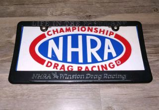 Nhra Championship Winston Drag Racing Metal License Plate Tag And Frame Vtg 90s