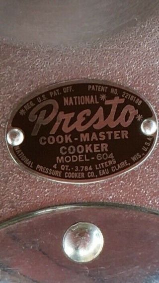 Vintage Pressure Cooker 4 Quart PRESTO Model 604 National w Seal 3