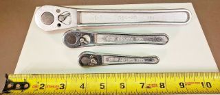 Snap - On - 3pc - Flat - Vintage - Ratchet Set - 1/4 ",  3/8 ",  1/2 " Dr - Made In Usa
