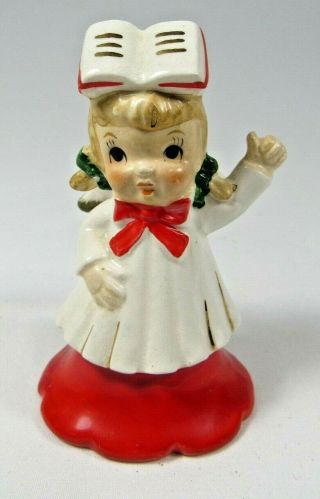 Vintage Ucagco Christmas Angel Choir Girl Bell Figurine Hymnal On Head Japan