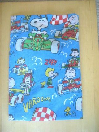 Vintage 1966 Ufs Peanuts Snoopy & Gang Race Cars Twin Fitted Bed Sheet Fabric