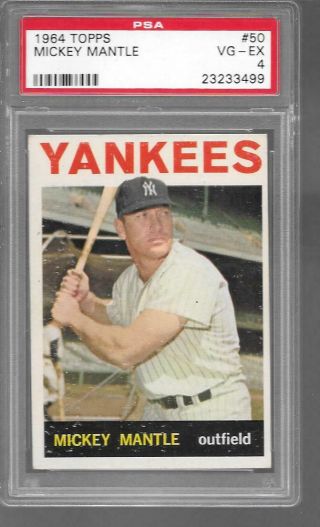 1964 Topps 50 Mickey Mantle Yankees Psa 4