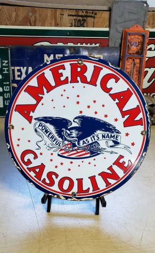 American Gasoline Porcelain Sign High Octane Vintage Gas Pump Plate