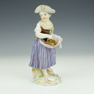 Antique Meissen Dresden Porcelain - Young Girl With Apples Figurine